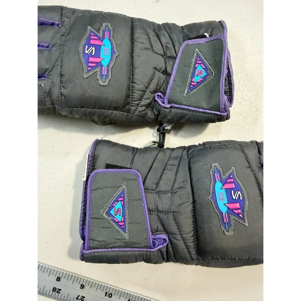 Salomon SG 700 Club Graphite Vintage Ski Gloves Grey Purple Neon‎ XS Retro 90s